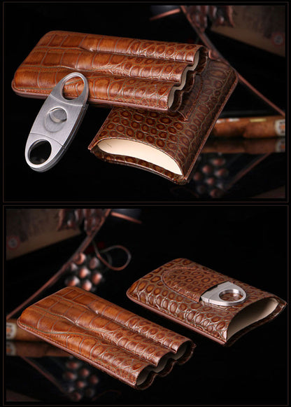 Luxury Genuine Leather Cigar Case – Embossed Crocodile Skin Design