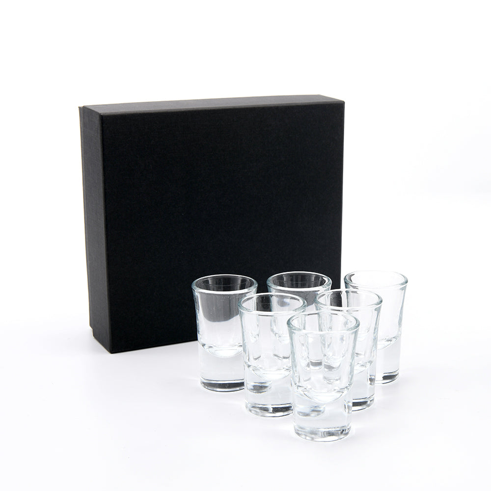 6 Shot Glasses in Black Presentation Gift Box, Gifts for Women and Men