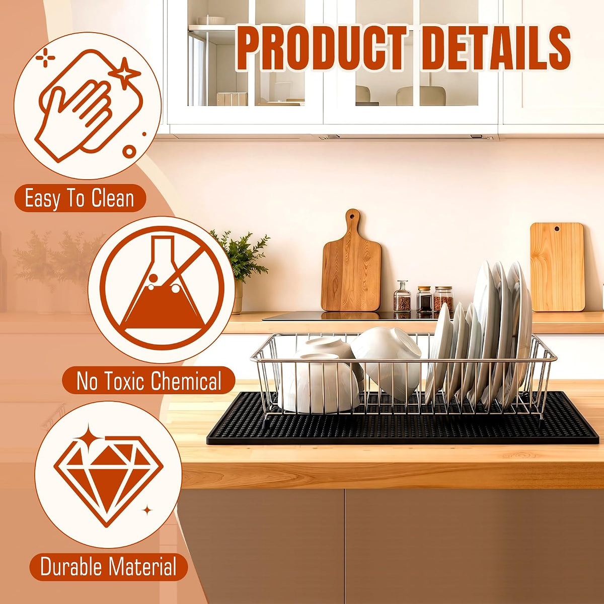 Bar Mat, 12"X6" Non-Slip PVC Mats for Home Coffee Bar Countertop
