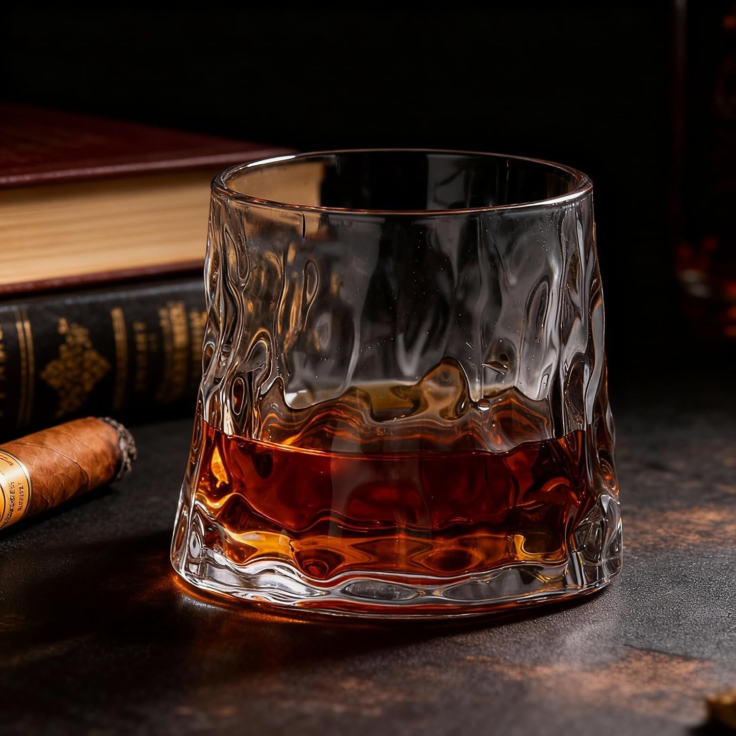 Whiskey Glass Gift Set with Premium Wood Gift Box, Crystal Bourbon Glass for Men, Dad, Husband, Birthday, Retirement, Groomsman, Christmas Gift (Volcanic)