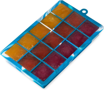 Ice Cube Tray with Lid, Makes 15 1.25" Cubes, Durable Silicone Trays, Perfect for Cocktails, Beverages, Mocktails, Iced Coffee, Tea, Infused Water, Kitchen Essentials, Set of 1, Blue Marble