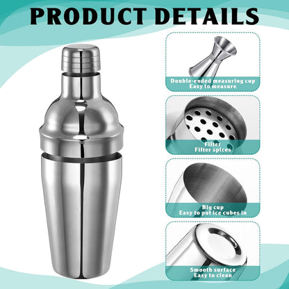 Cocktail Shaker Set Martini Shaker Bulk Stainless Steel Martini Mixer with Strainer and Double Measuring Jigger for Bar Party Home Use Wine Bar(18 Oz/ 550 Ml,4 Packs)