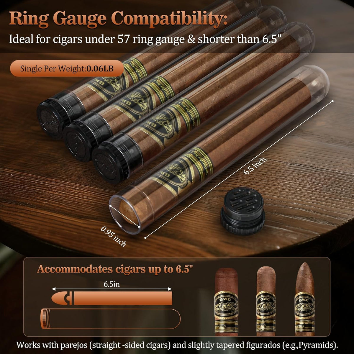 Travel Cigar Humidor Case, Portable Cigar Bag with 4 Cigar Tubes, Leather Cigar Case Include Straight Cutter, V Cutter, Hole Puncher, Gift Set for Cigar Lovers, Lighter Not Included (Brown)