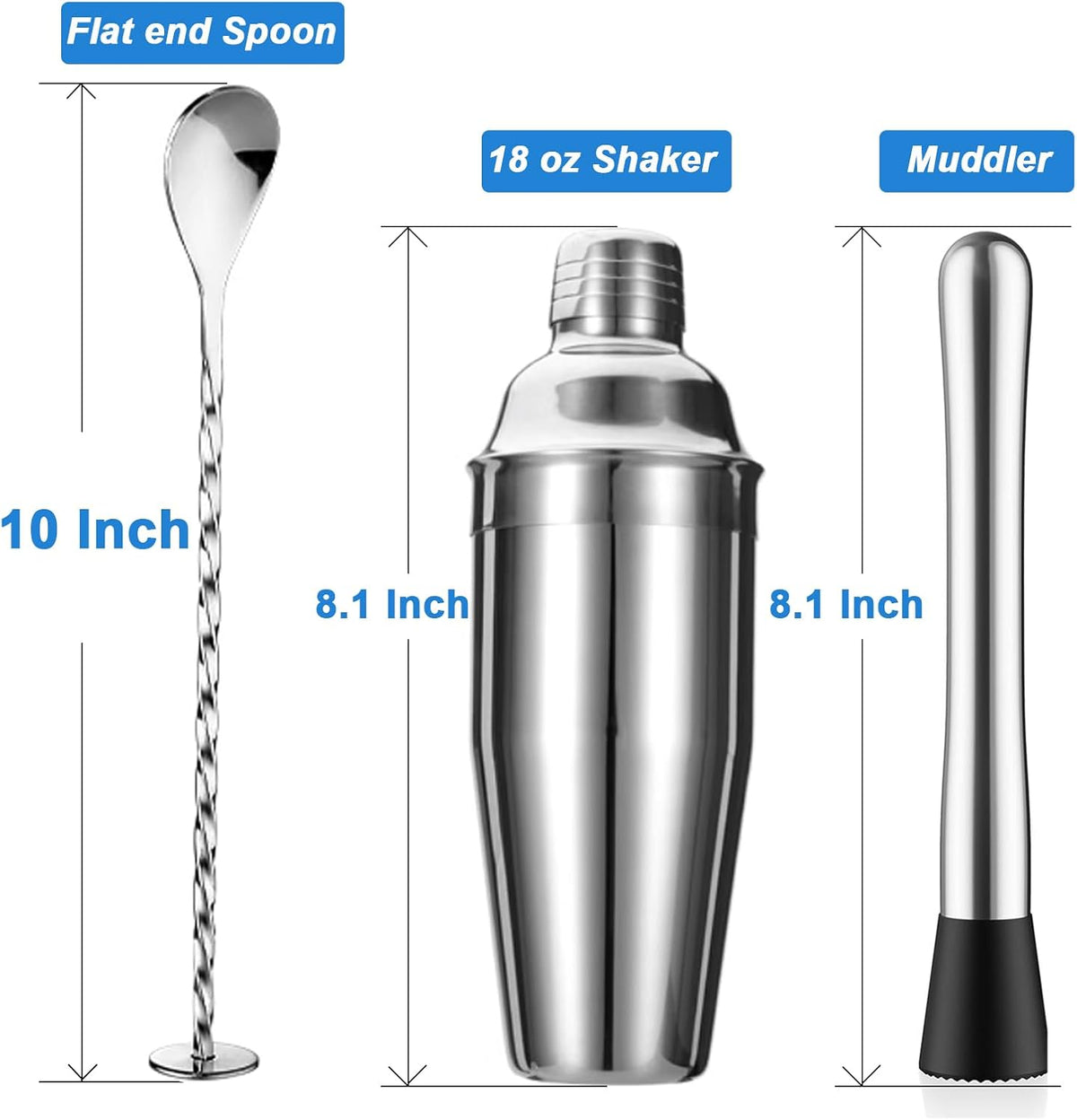 5-Piece Cocktail Shaker Set Shaker Strainer Jigger T-Mixing Spoon Muddler Bartender Kit Stainless Steel Bar Set Housewarming Gift
