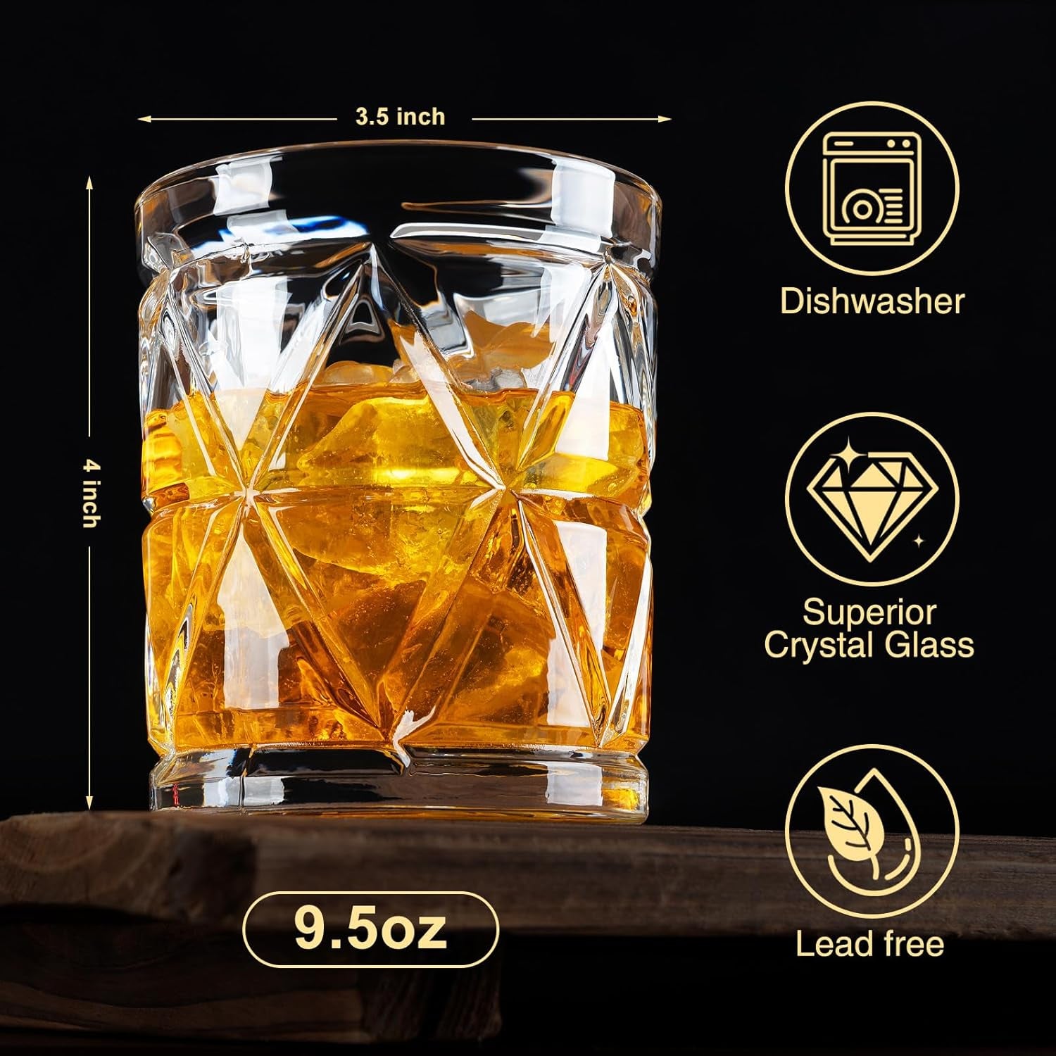 Whiskey Glasses, Bourbon Glass 9.5 Oz, Whiskey Glasses Set of 2, Old Fashioned Glasses, Whisky Glass Sets, Rocks Glasses for Bourbon, Scotch, Cognac, Cocktails, Dishwasher Safe Christmas