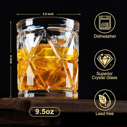 Whiskey Glasses, Bourbon Glass 9.5 Oz, Whiskey Glasses Set of 2, Old Fashioned Glasses, Whisky Glass Sets, Rocks Glasses for Bourbon, Scotch, Cognac, Cocktails, Dishwasher Safe Christmas