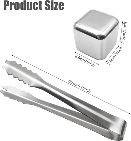 8 Pcs Stainless Steel Ice Cubes for Drinks, Reusable Stainless Wine Ice Tong for Whiskey, Vodka, Soda, Wine, Beverage Juice Father'S Gifts