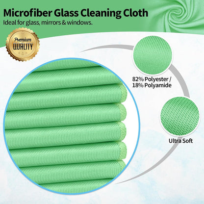 Microfiber Cleaning Cloth, 6 Pack Glasses Cleaning Cloth, 16" ×14" Window Cleaning Rags, Streak Free Lint Free Polishing Cloths Wipes for Eye Glass Stainless Steel Windshield, Sage Green