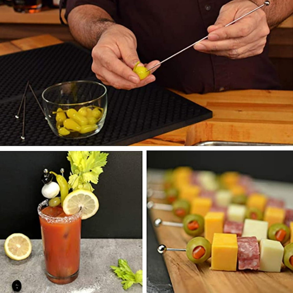 8" Stainless Steel Cocktail Picks, Bloody Mary Skewers (8Inch, Set of 15)