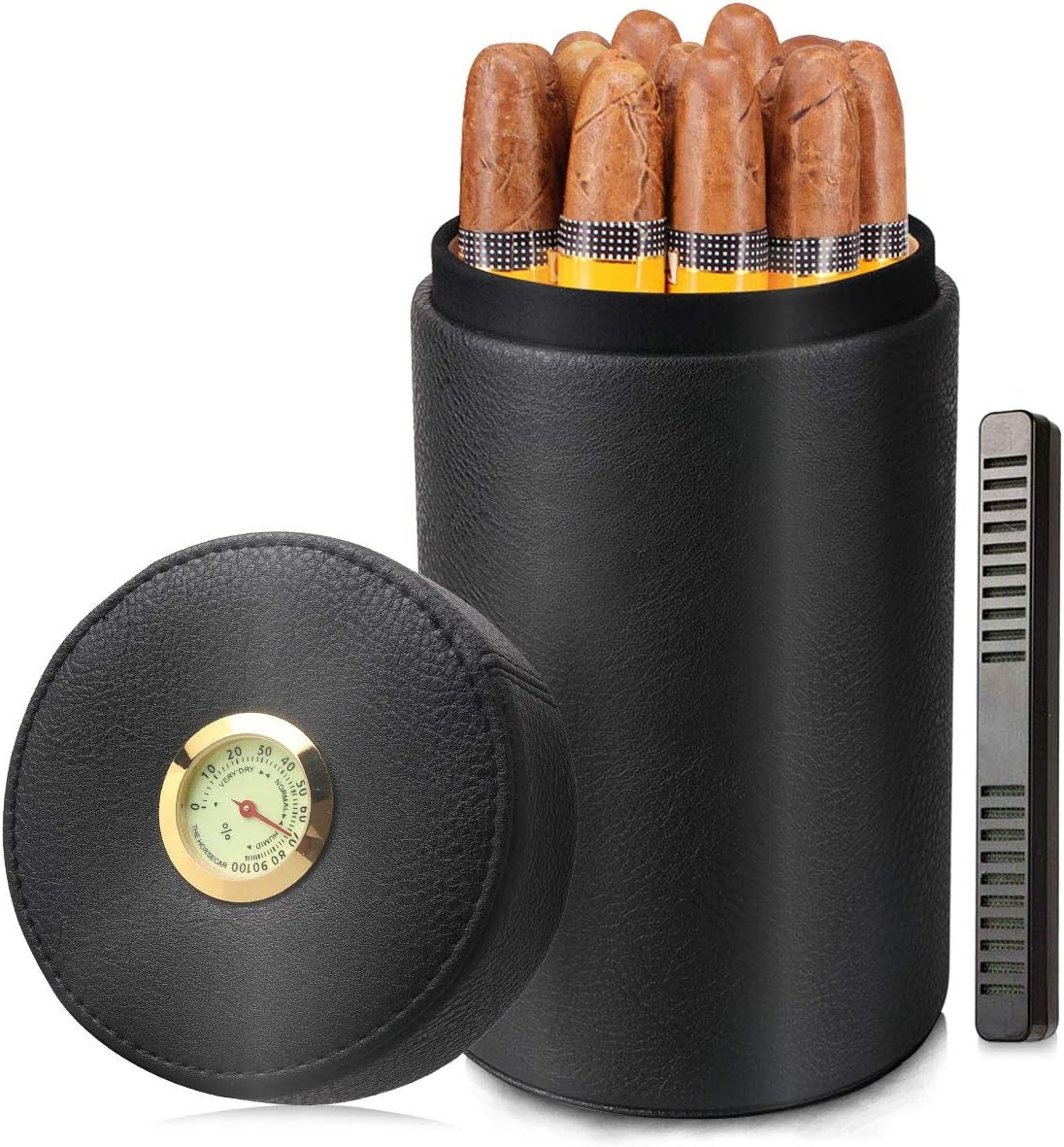 Cigar Humidor Case/Jar,Leather Cigar Case Cedar Wood Lined Cigar Box