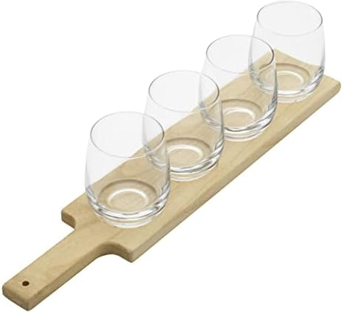 Wine Flight Tasting Board with 4 Stemless Wine Glasses - 18.5 Inch Natural Wood Serving Board, 12 Oz Glasses, Complete Wine Tasting Kit for Home Entertaining