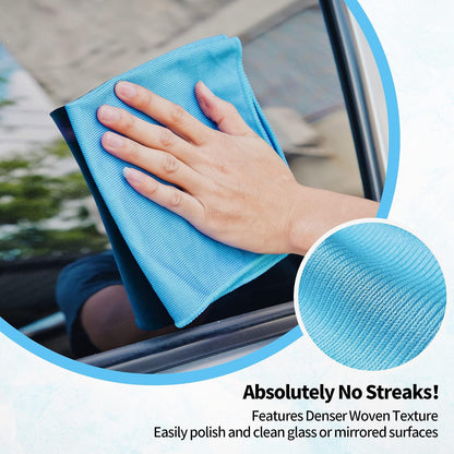 Microfiber Glass Cleaning Cloth - 10 Pack Polishing Cloths, 16" X 14" Window Cleaning Towel, Streak Free, Lint Free, Great for All Delicate Surface, Glasses, Stainless Steel, Windshield.