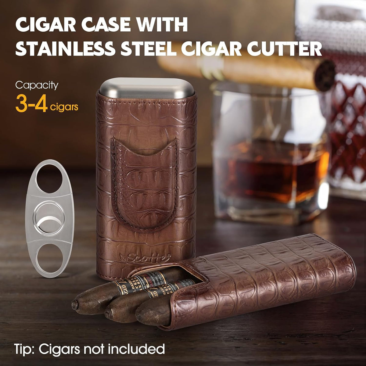 Leather Cigar Humidor Case/Cigar Jar and Travel Cigar Case/Cigar Box with Cedar Wood Lined Cigar Accessories