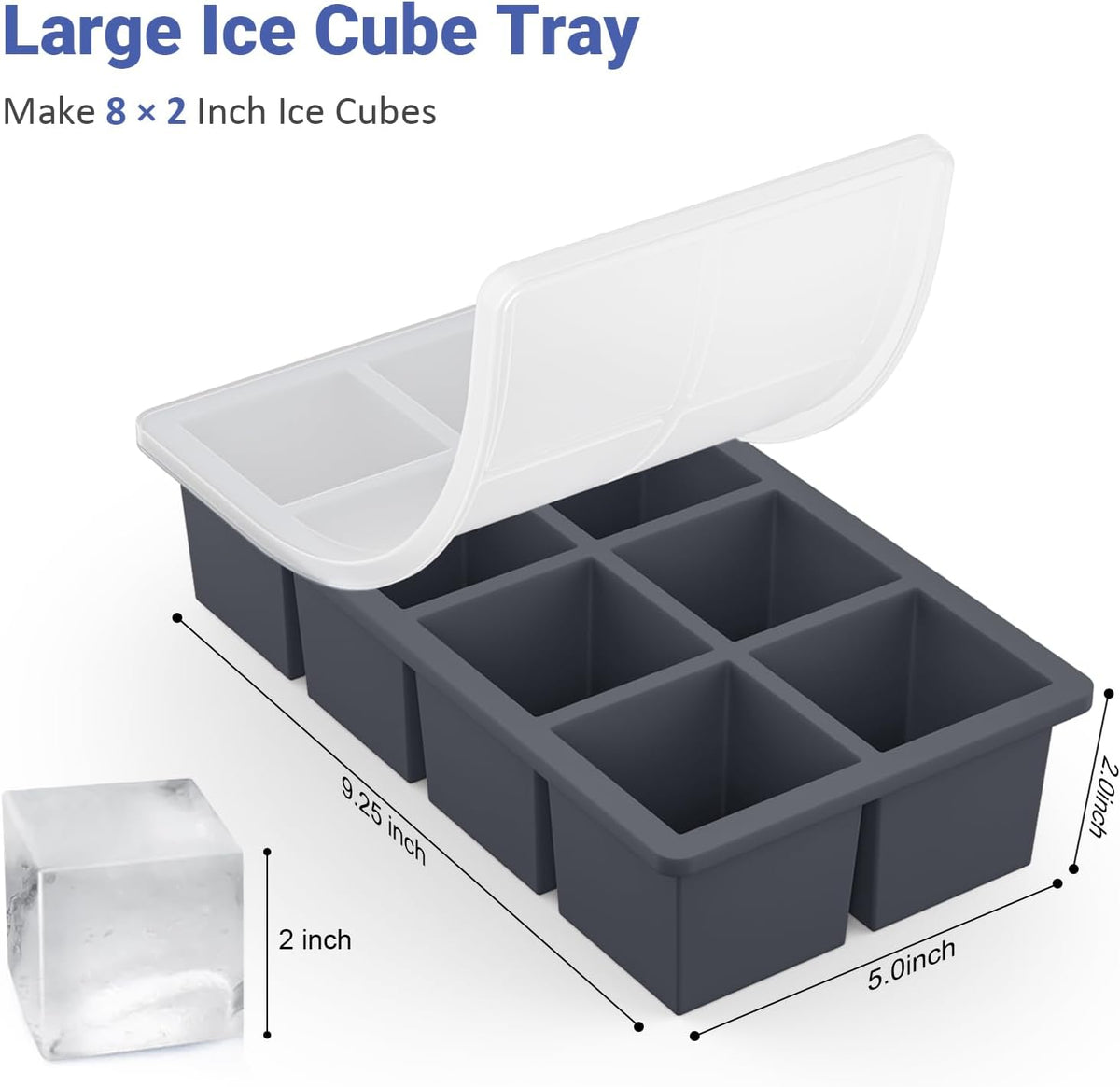 Large Ice Cube Trays for Whiskey:  Big Silicone Ice Cube Trays 2Inch - Huge Square Ice Cubed Tray for Whisky and Cocktail