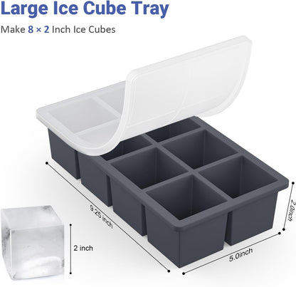 Large Ice Cube Trays for Whiskey:  Big Silicone Ice Cube Trays 2Inch - Huge Square Ice Cubed Tray for Whisky and Cocktail