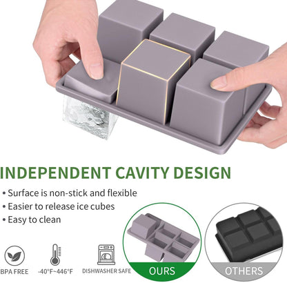 Large Ice Cube Tray for Whiskey:  Big Square Ice Cube Maker for Cocktail - 3Pack Silicone Old Fashioned Ice Cube Trays - 2Inch Huge Cubed Ice Trays for Whisky