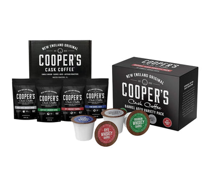 Bourbon Barrel Aged Coffee 24Ct Variety Pack Set and Bourbon & Whiskey Barrel Aged Coffee - Ground - 4-Bag Coffee Set 160Z