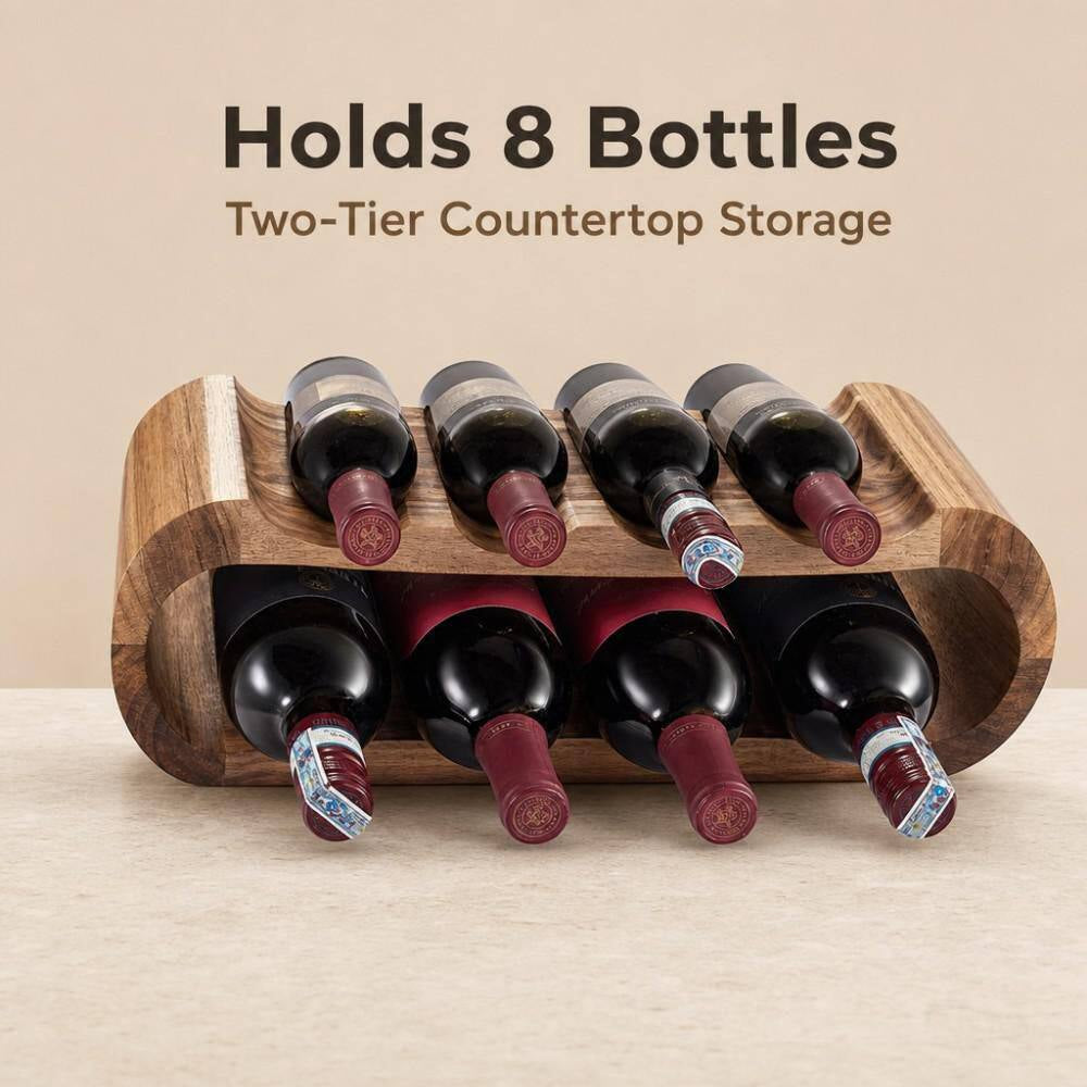 6-Bottle Natural Wood Countertop Wine Rack, Wine Bottle Holder Stand, Free Standing Wine Storage, Wine Shelf Organizer
