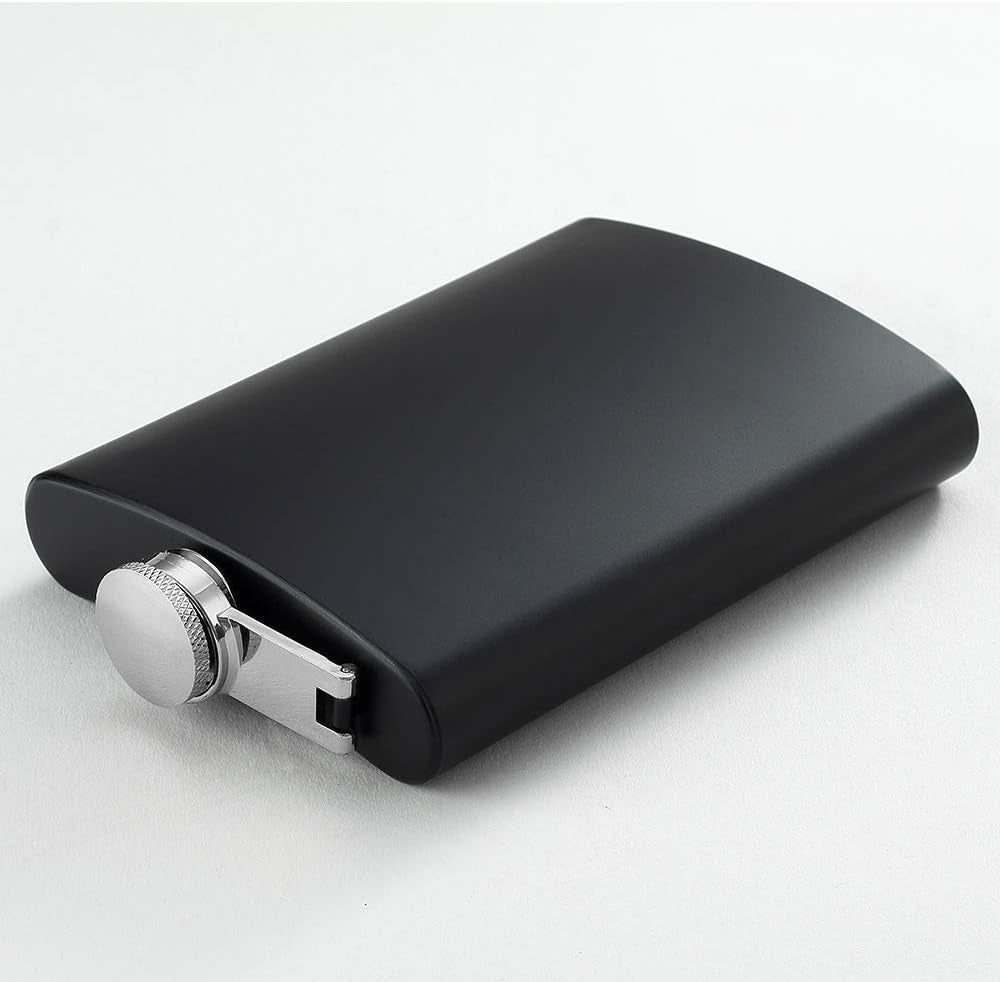 8 Oz Matte Black Pocket Liquor Whiskey Hip Flask with Funnel, Stainless Steel and Leak Proof