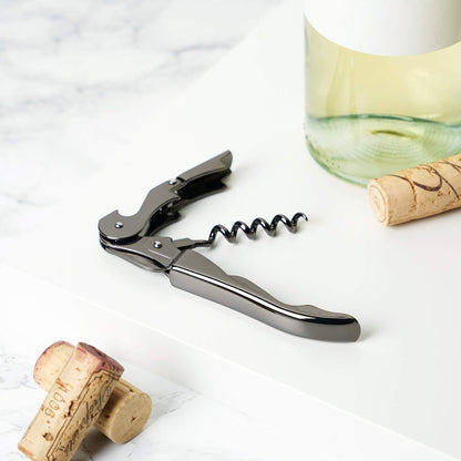 Gunmetal Signature Double Hinged Waiters Corkscrew Wine Opener, Stainless Steel with Built-In Bottle Opener & Foil Cutter for Home Bar, Kitchen, Travel, Gifts for Wine Lovers, Set of 1, Black