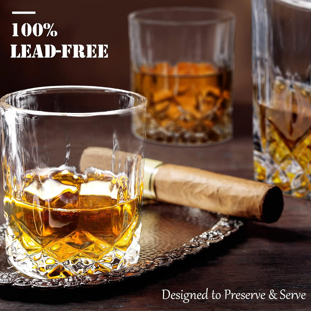 Whiskey Decanter Set with 6 Glasses, 750Ml Lead-Free Crystal Liquor Decanter Gift Set for Bourbon, Scotch, Whiskey & Rum, Home Bar Decanter Set for Men