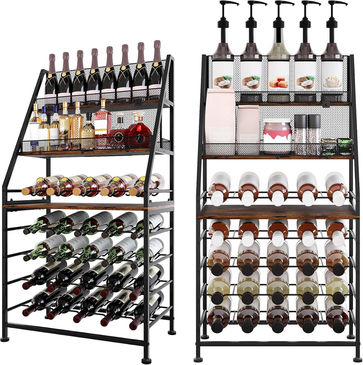 Wine Rack Freestanding Floor Modular Split 40 Bottles Vertical Countertop Wine Racks Tall Liquor Bottle Display Shelf with Hidden Cork Organizer for Home Bar, Black/Antique