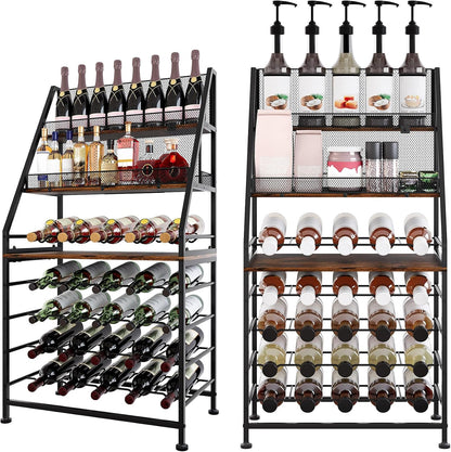 Wine Rack Freestanding Floor Modular Split 40 Bottles Vertical Countertop Wine Racks Tall Liquor Bottle Display Shelf with Hidden Cork Organizer for Home Bar, Black/Antique