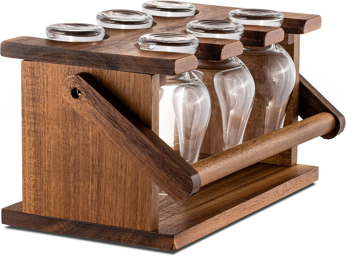 Hardwood Whiskey Glass Holder - Carrier and Drying Rack for Whisky Tasting Glassware