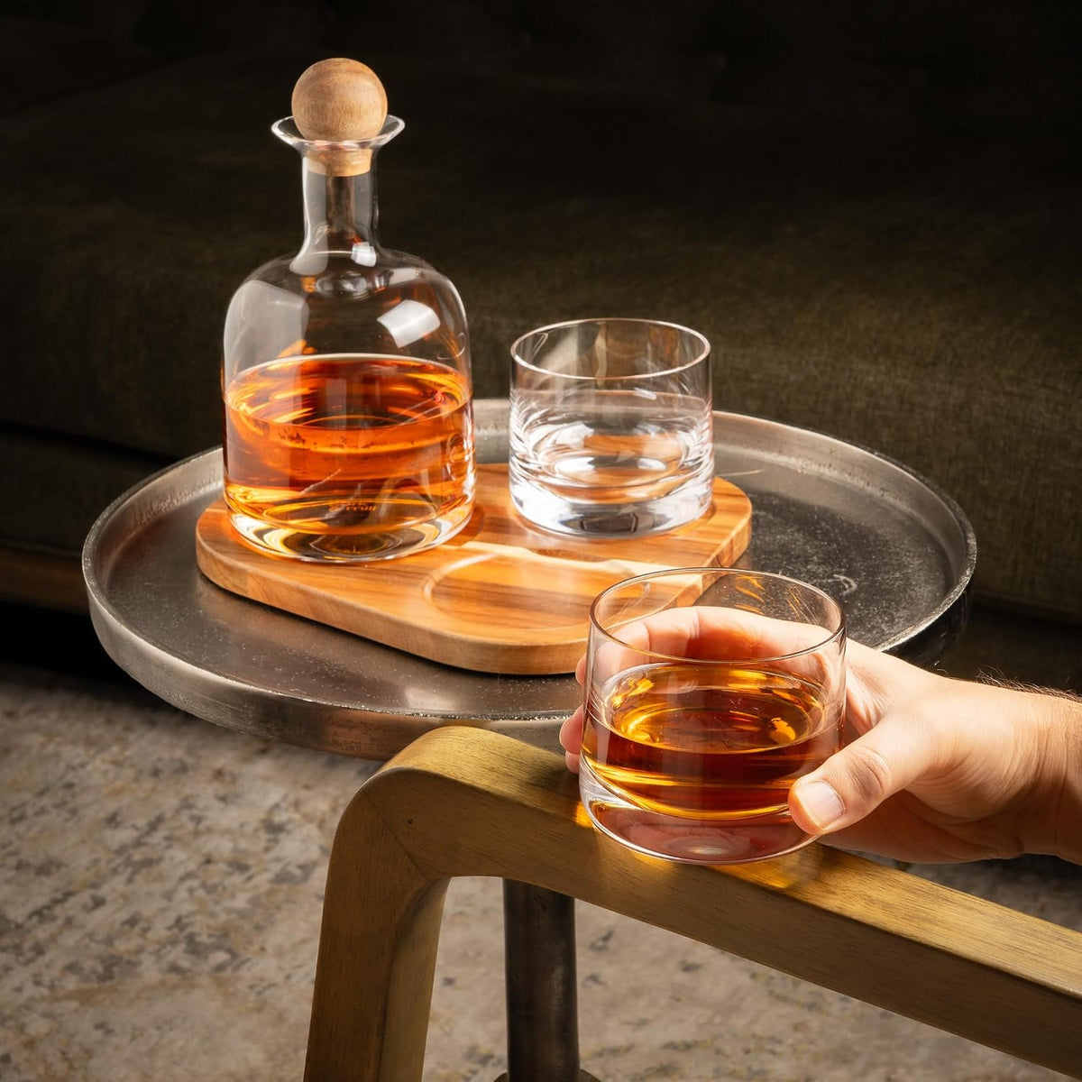 Whiskey Decanter Set with Glasses, Wood Tray and Stopper