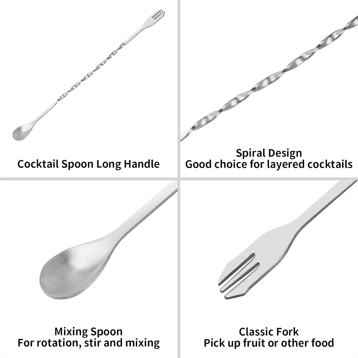 2PCS 10" Stainless Steel Cocktail Muddler & Mixing Spoon for Bar