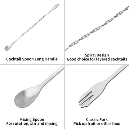2PCS 10" Stainless Steel Cocktail Muddler & Mixing Spoon for Bar