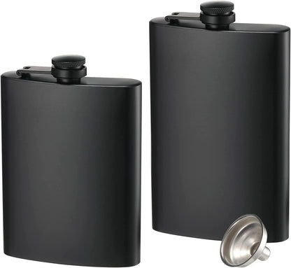 2 Pack Hip Flasks for Liquor, 8 Oz & 12 Oz, Stainless Steel Leakproof