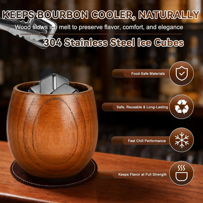 Charred Wooden Bourbon Drinking Glass Wooden Whiskey Glasses Set of 2 17-Piece Complete Whiskey Gift Set Old Fashioned Glass Bourbon Gifts for Men Dad, Husband, Brother (Silver Accents)