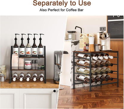 Wine Rack Freestanding Floor Modular Split 40 Bottles Vertical Countertop Wine Racks Tall Liquor Bottle Display Shelf with Hidden Cork Organizer for Home Bar, Black/Antique