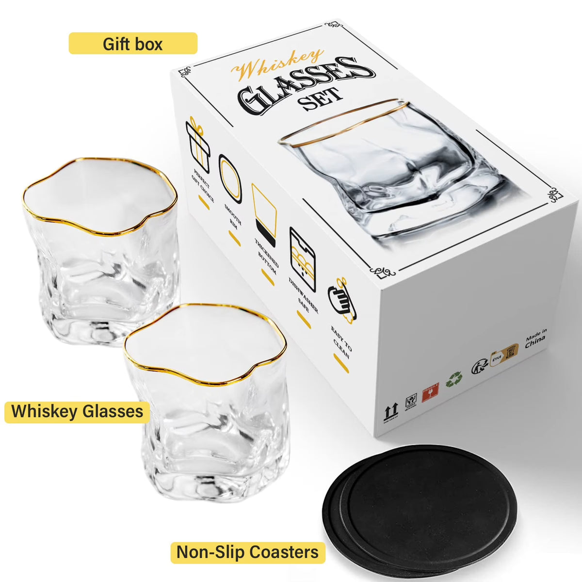 8Oz Crystal Whiskey Glasses Set of 2,Old Fashioned Cocktail Glasses for Men,Scotch,Cognac,Bourbon Drinkware