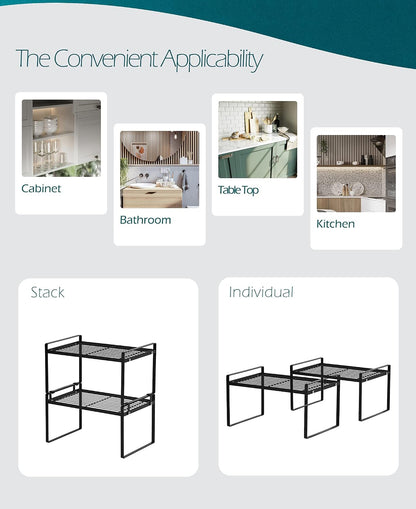 Cabinet Shelf Organizer, Pantry Shelf Rack, Black 13X8.3X7.3