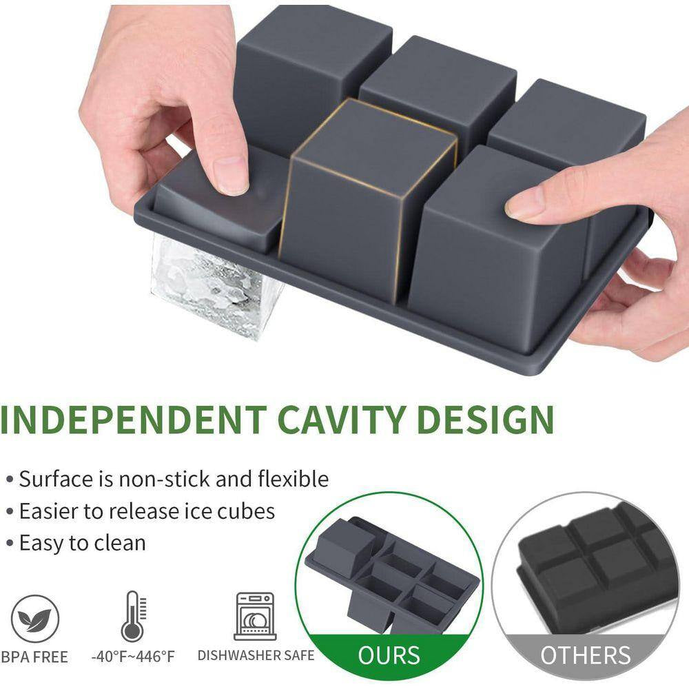 Old Fashioned Style Black Square Ice Mold Silicone Large Ice Cube Tray with Lid for Cocktails Whiskey 2 Pack