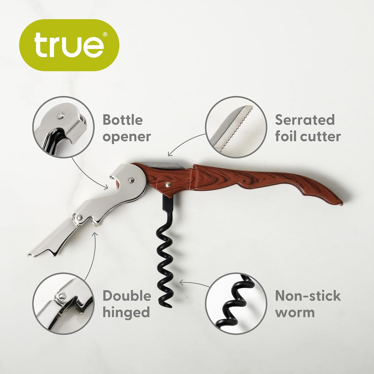 tap Double Hinged Waiter'S Corkscrew Wine Opener, Stainless Steel Wine Bottle Opener with Built in Foil Cutter, Home Bar Tools, Bar Cart Accessories, Wedding Gifts, Set of 1, Natural