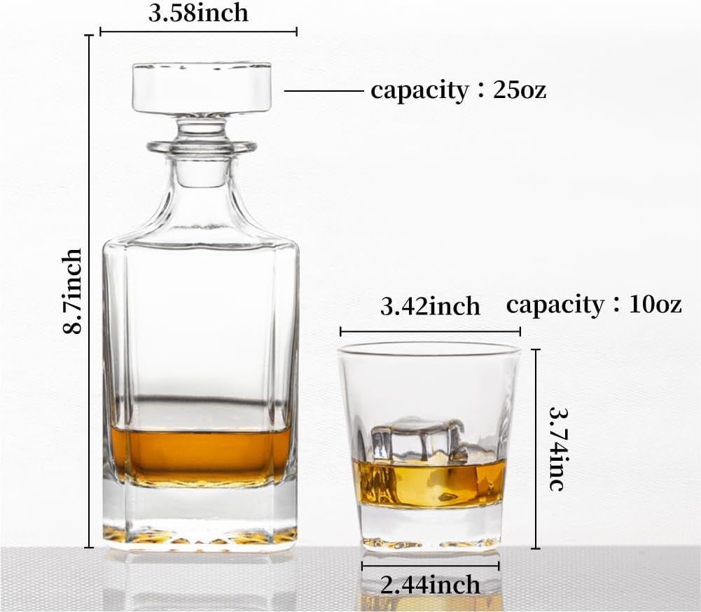 Square 25Oz Whiskey Liquor Decanter Set with 2 Glasses in Box