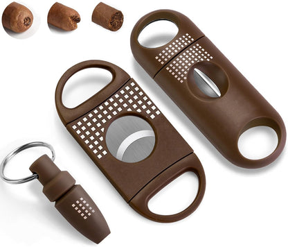 Cigar Cutter Set, with Cigar Straight Cutter, Cigar V Cutter, Cigar Punch, Multi-Functional Cigar Accessories Kit for Cigar Humidor Case, Portable Cigar Tools for Travel Outdoors (Brwon)